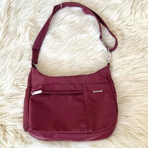 Travelon Anti-Theft Essentials East/West Hobo Burgundy Wine Red Bag NWT